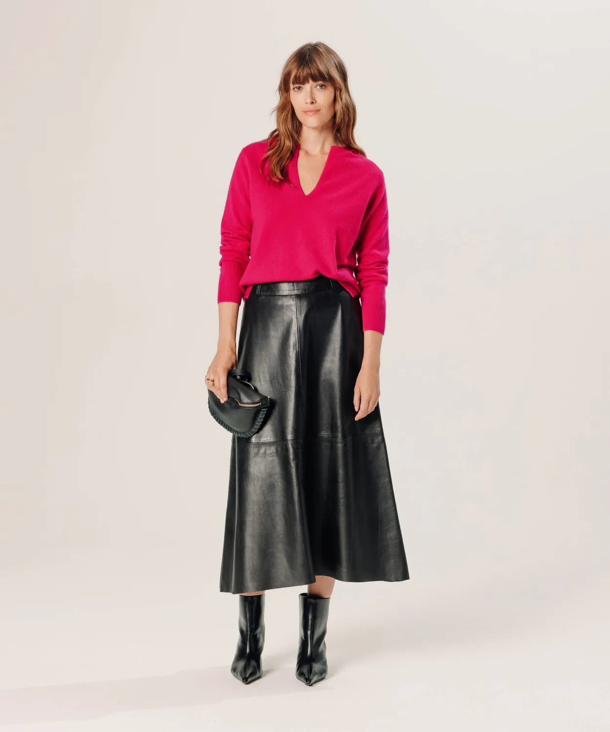 Rodier Maglia cashmere collo tunisino rosa geranio