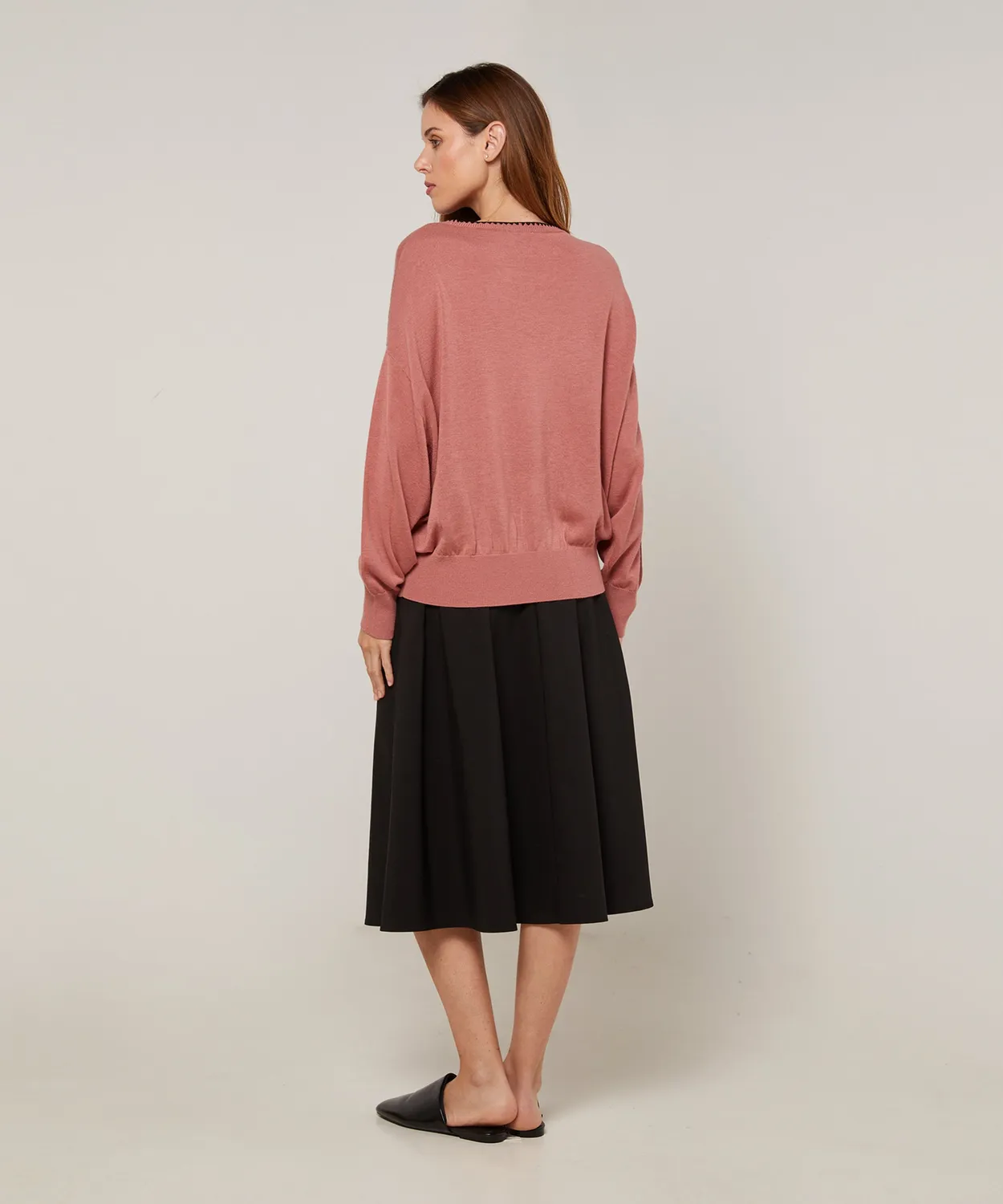 Rodier Maglione girocollo maglia fine bois de rose ampio