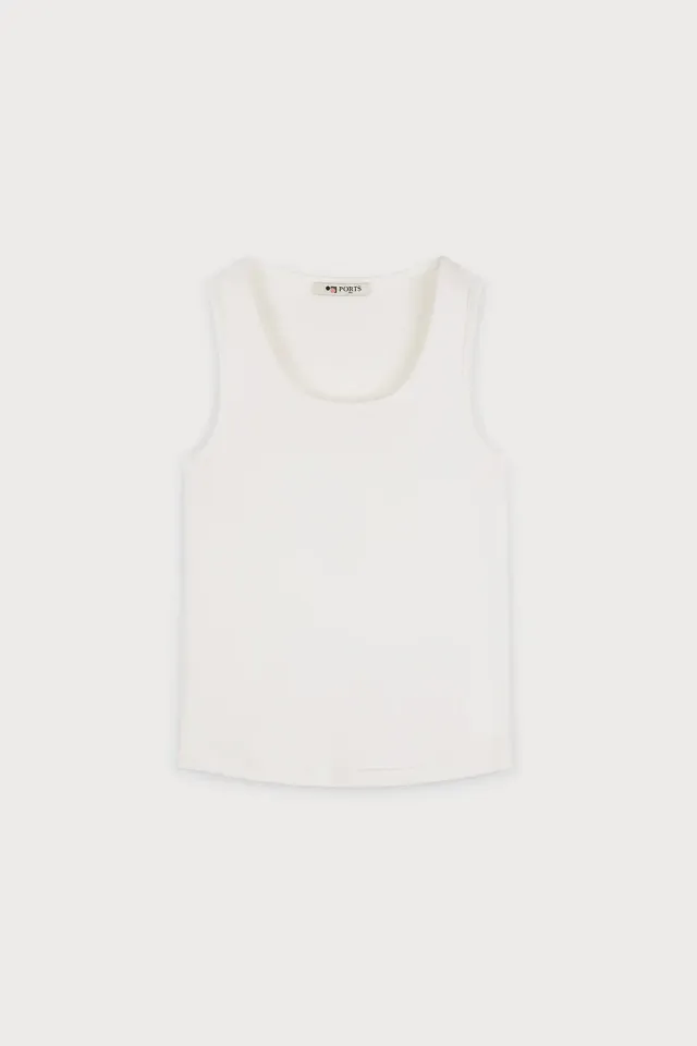Ports 1961 Cotton Tank Top bianco coste scollo profondo