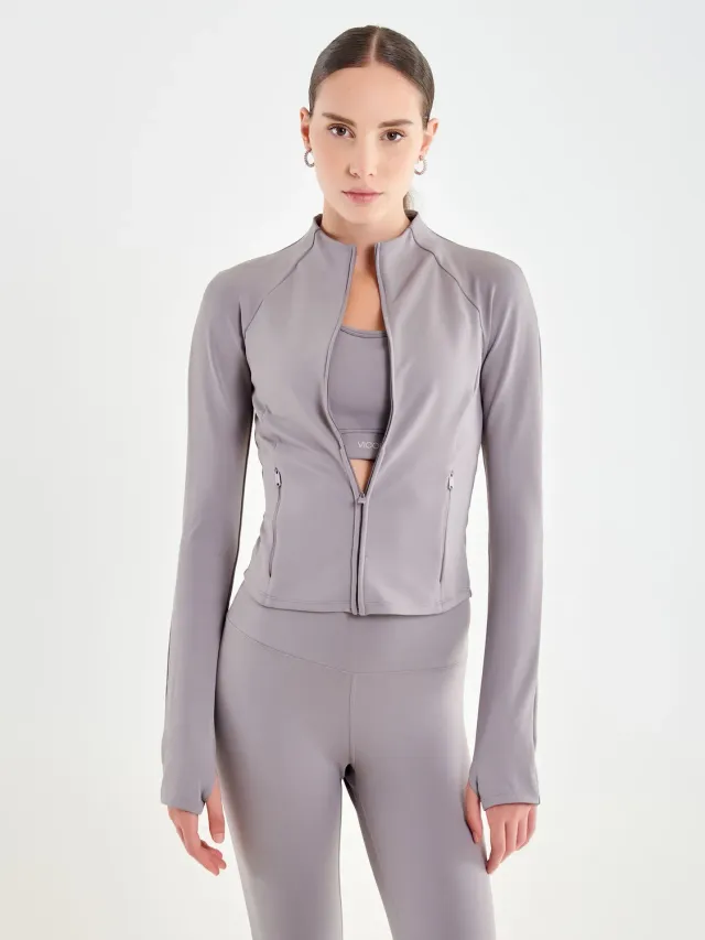 Vicolo Felpa Tessuto Tecnico Grigio Alluminio Zip Donna