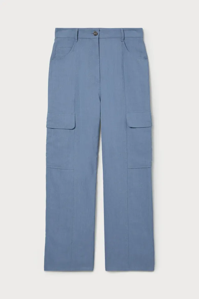PORTS 1961 PW326TJD02 pantaloni cargo azzurri lino