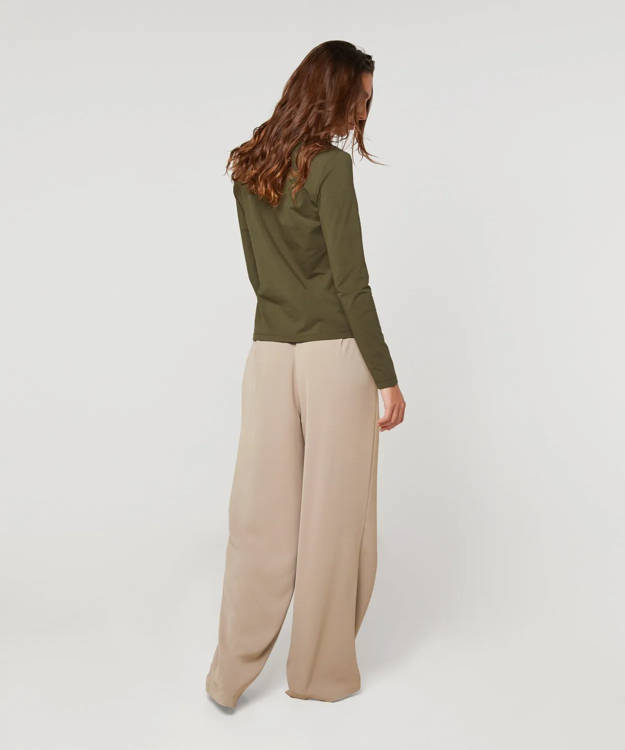 Rodier T-shirt scollo a V maniche lunghe kaki morbida