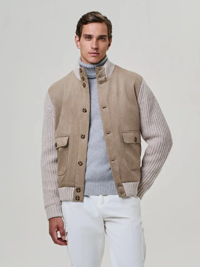 Paul Taylor Bomber Eco Suede Maglia Taupe Foderato Nylon