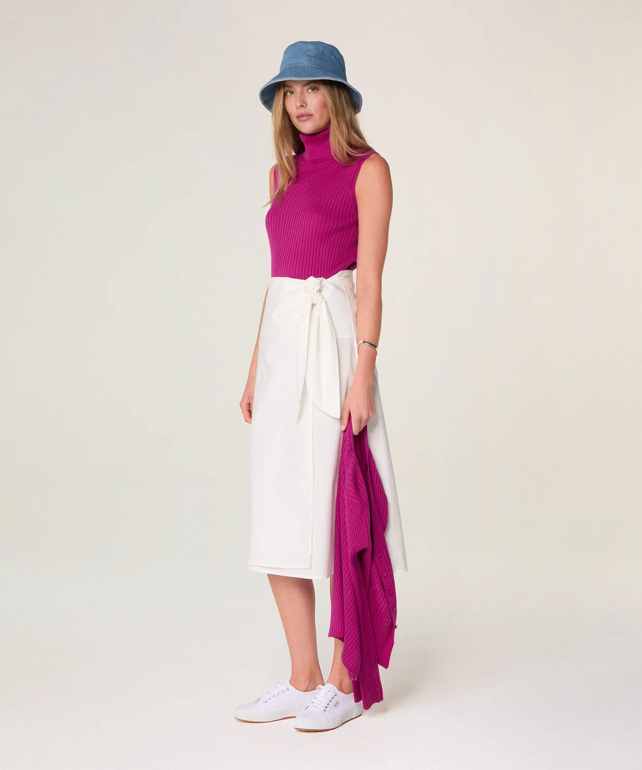 Rodier twinset dolcevita seta fucsia collo alto
