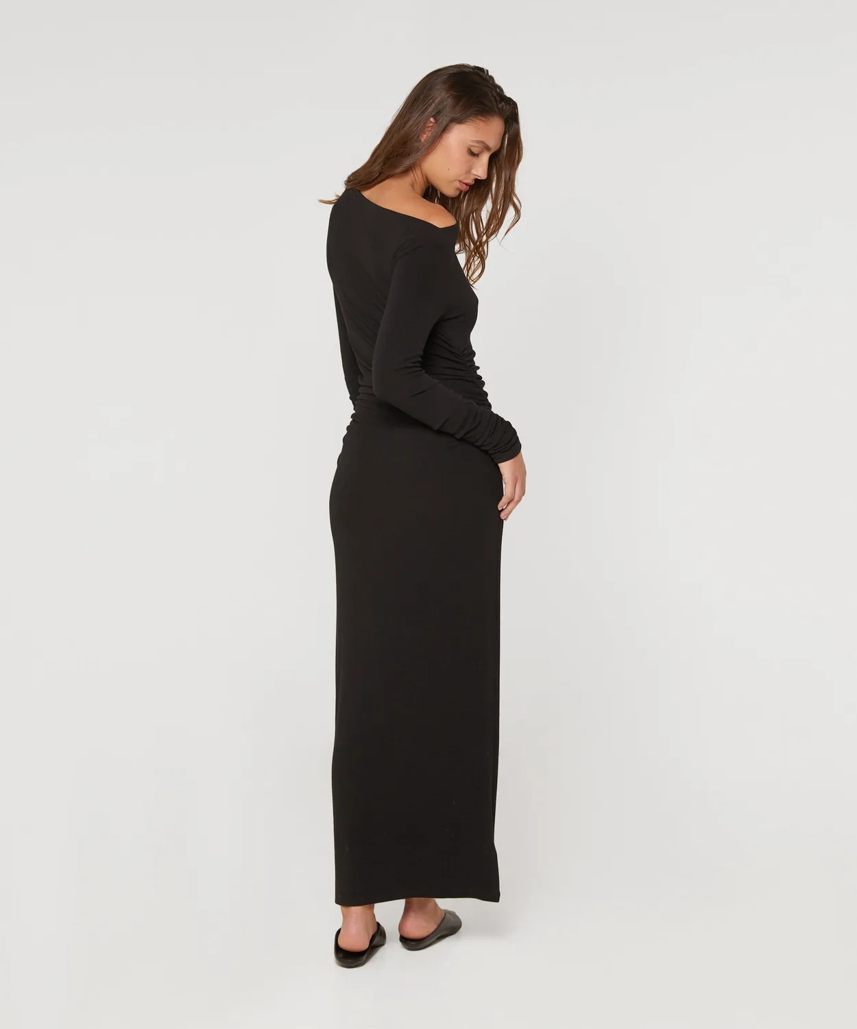 Rodier abito lungo drappeggiato nero maglia