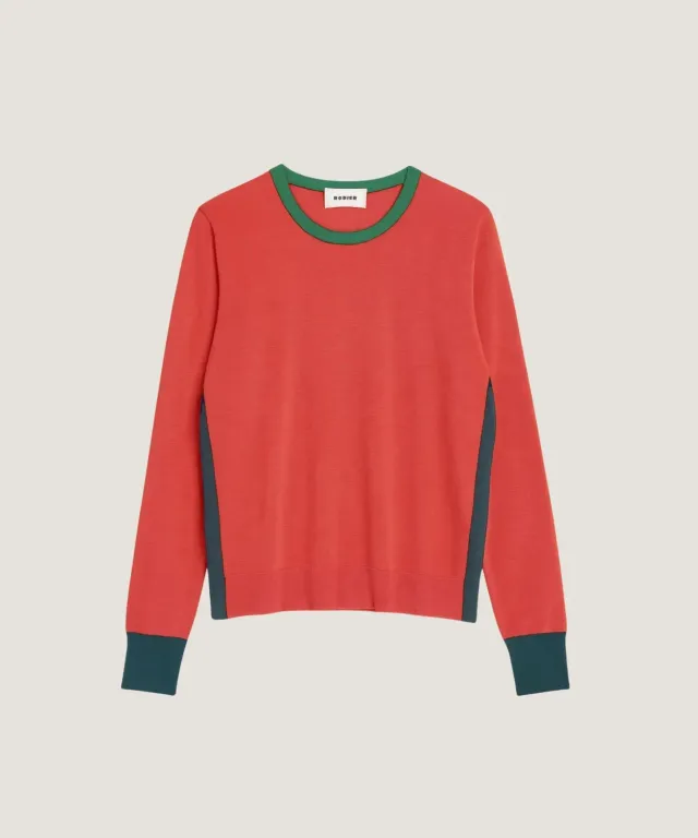 Rodier Maglia Tricolore Girocollo Merino Corallo