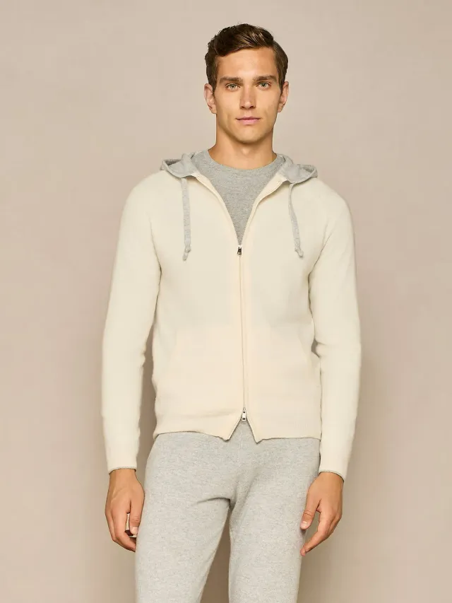 Paul Taylor felpa cashmere color block bianco con cappuccio