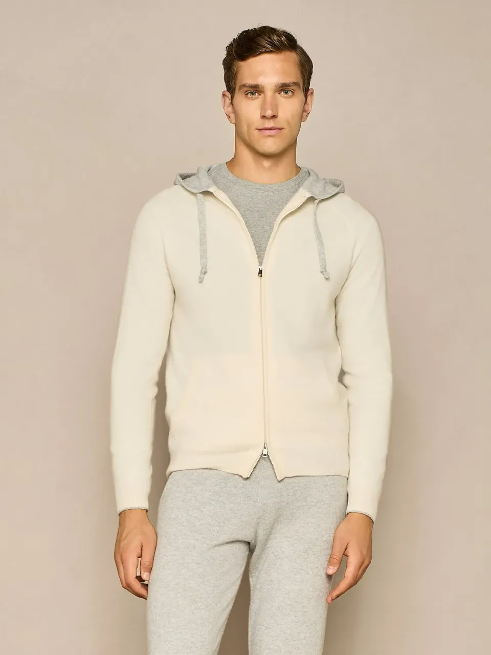 Paul Taylor felpa cashmere color block bianco con cappuccio