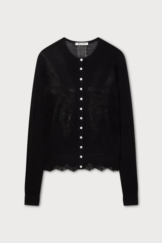 PORTS 1961 cardigan nero traforato con bottoni
