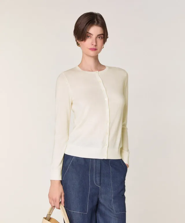 Rodier Cardigan Lana Merino Bianco Ecru