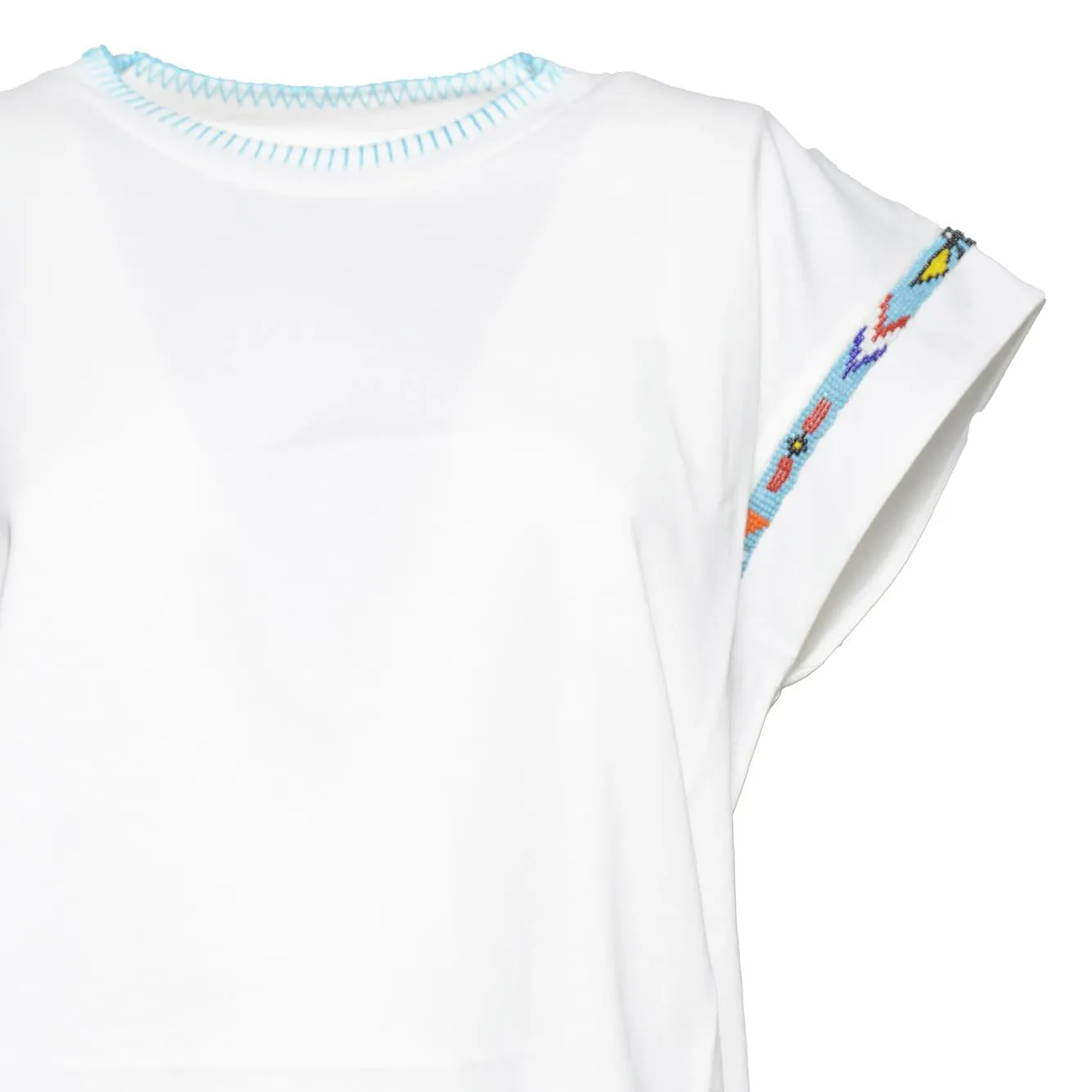 Front Street 8 37104 t-shirt donna bianca boxy perline