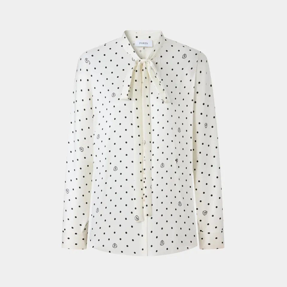 PORTS White Polka Dot camicia pois crema 8