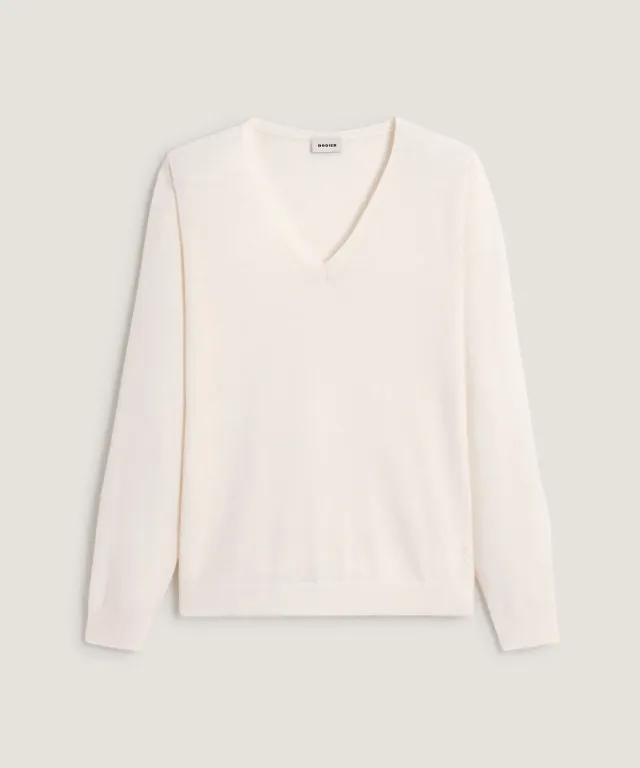 Rodier maglione lana merino scollo a V bianco