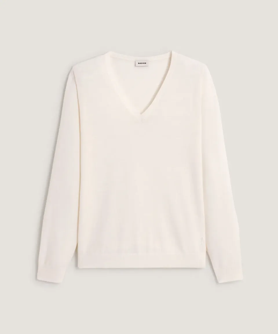 Rodier maglione lana merino scollo a V bianco