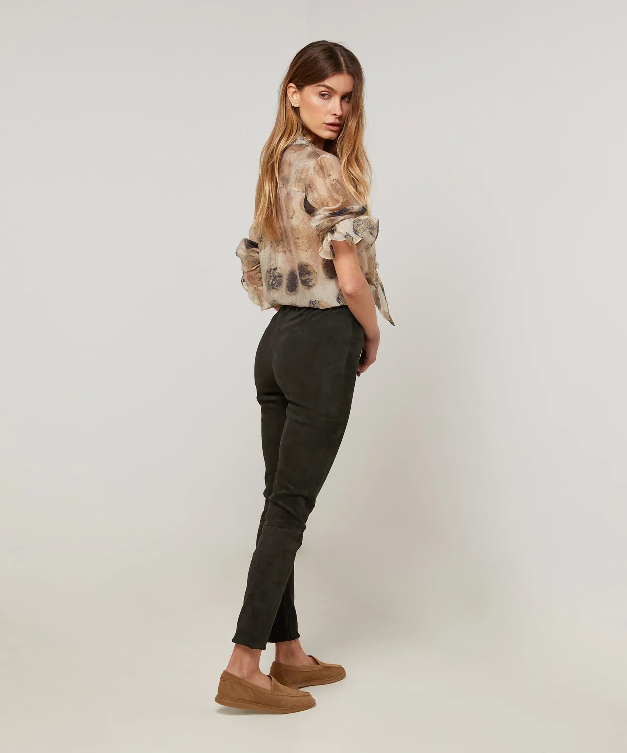 Rodier leggings pelle agnello verde abete