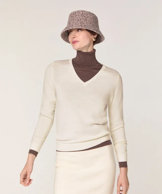Rodier Maglia V lana merino bianco ecru