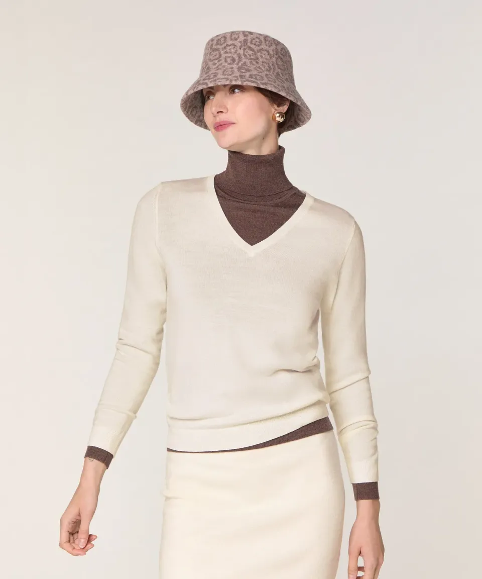 Rodier Maglia V lana merino bianco ecru