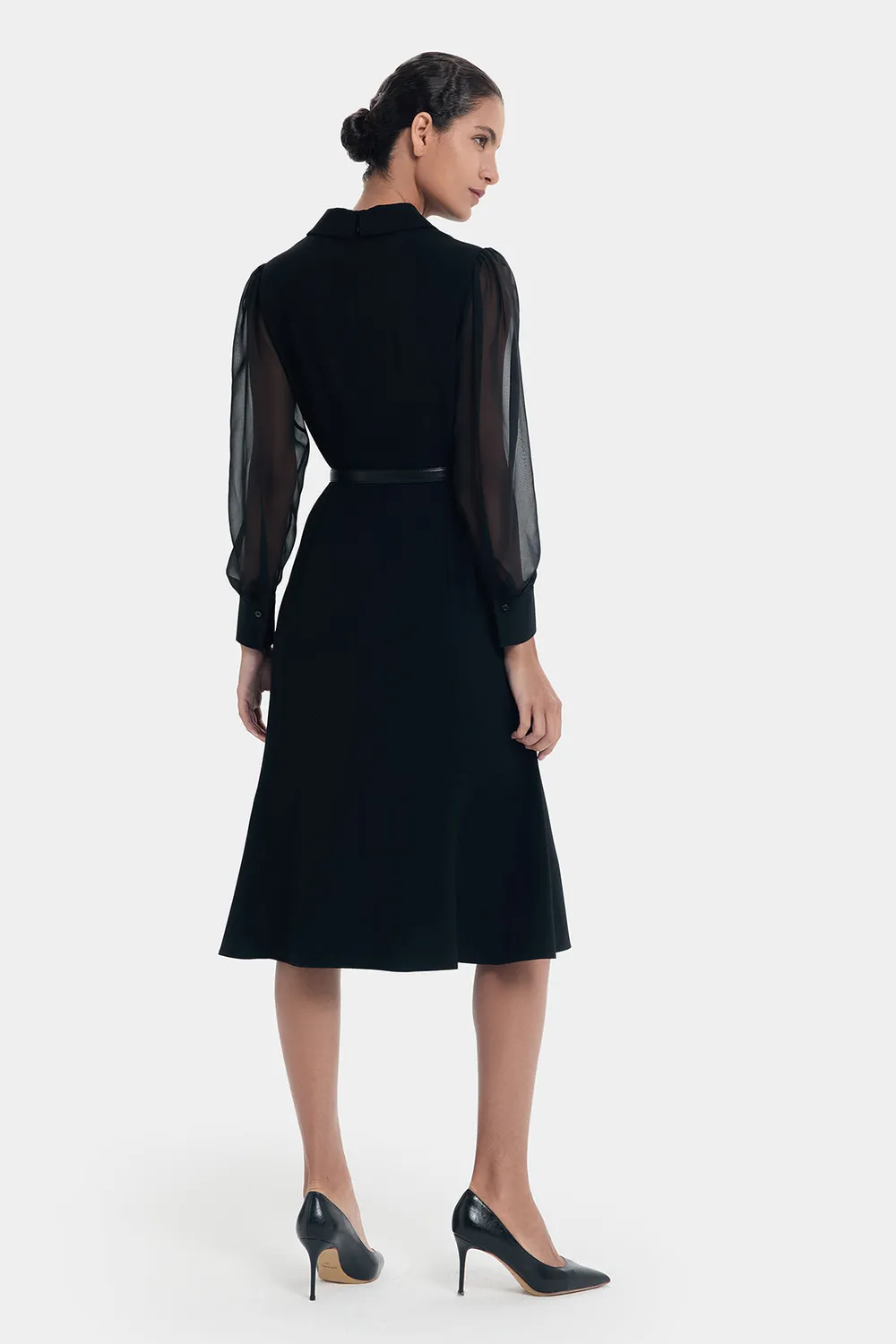 PORTS abito nero chiffon cintura black