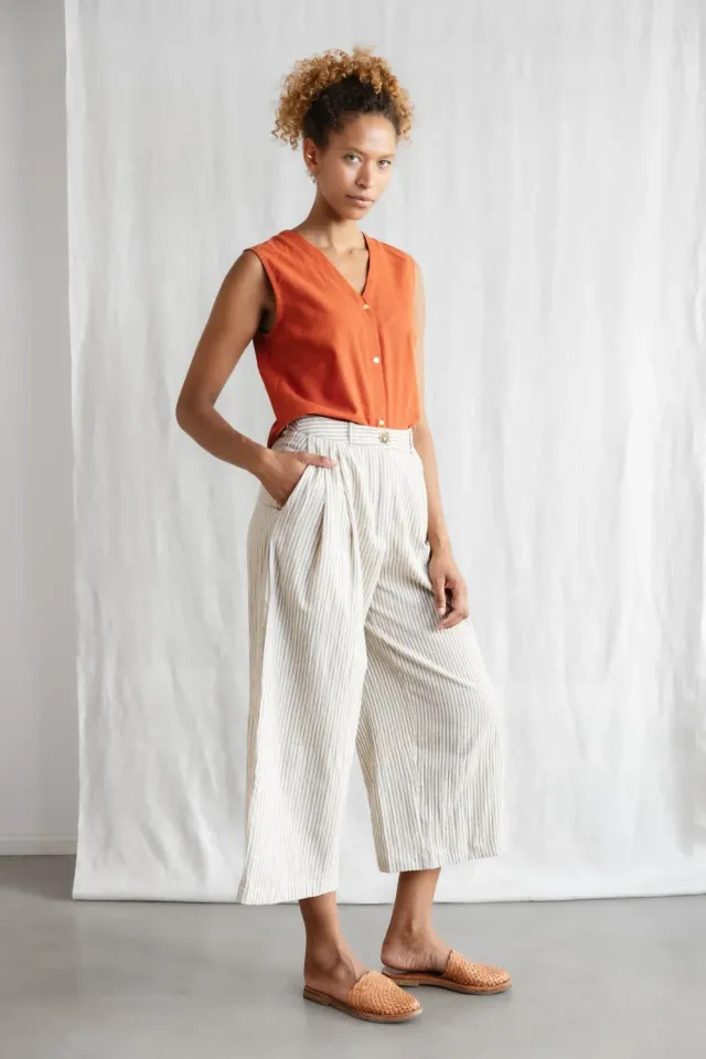 Jyoti Awasi culotte cotone righe grigio-bianco