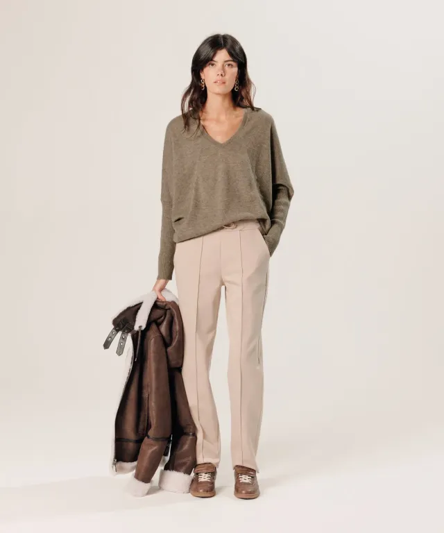 Rodier Maglione Oversize Scollo V Cashmere Beige 4 Fili