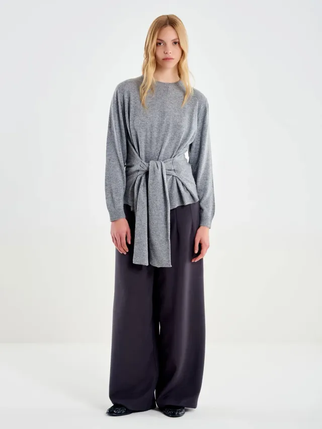 Vicolo Pull Girocollo con Nodo grigio maglia lana