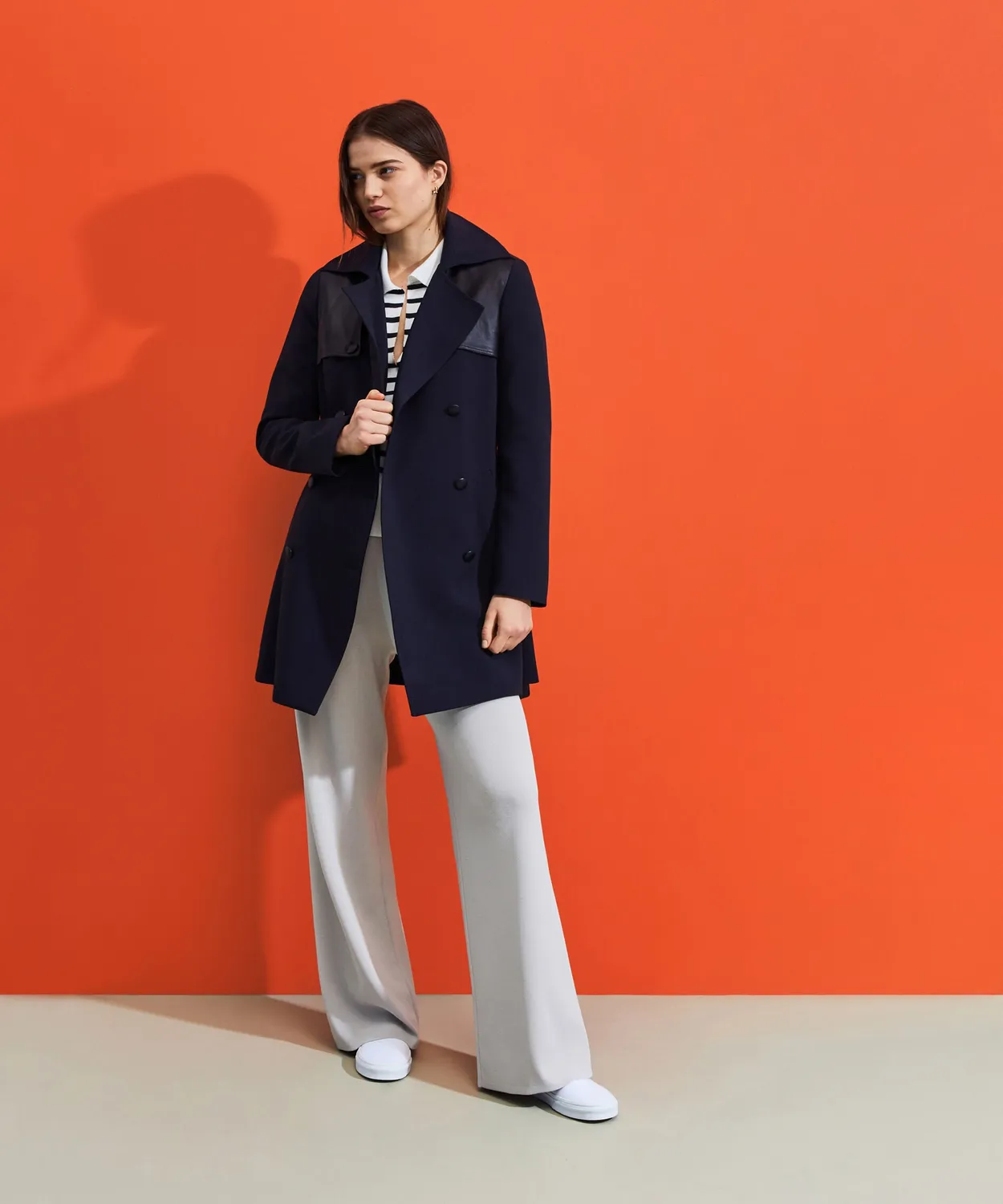 Rodier Trench Pelle Blu Marino Doppiopetto 38