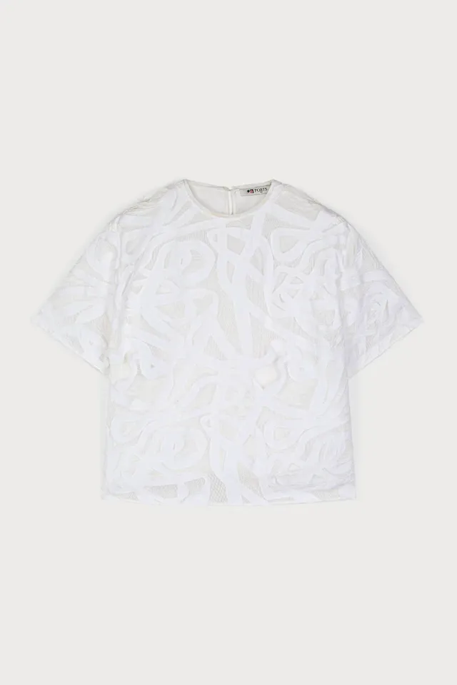 Ports 1961 top bianco optic pizzo maniche corte
