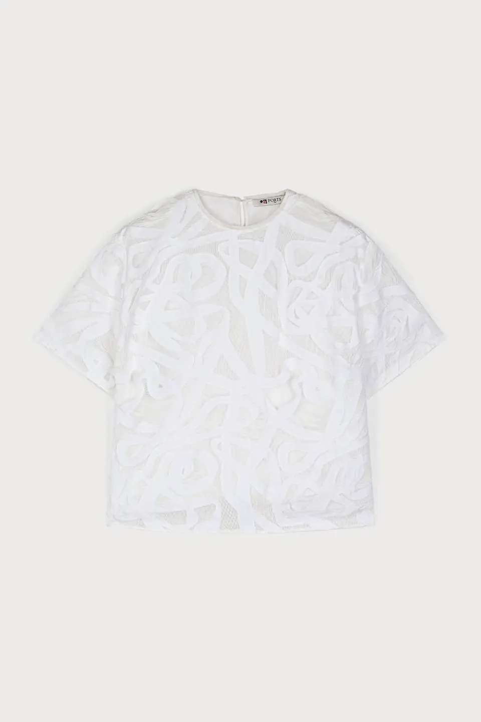 Ports 1961 top bianco optic pizzo maniche corte