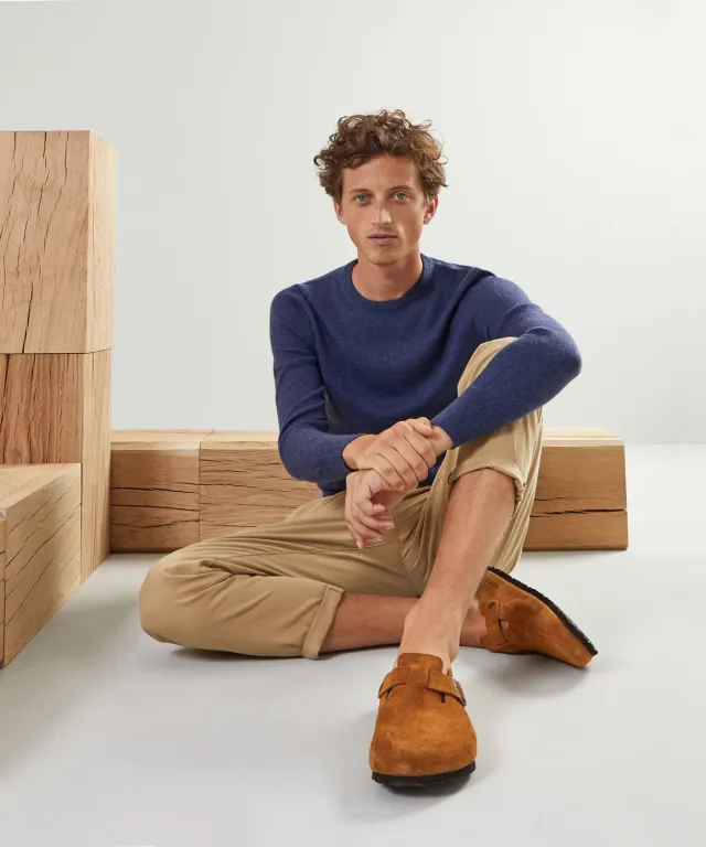 Rodier Maglione Girocollo Uomo Cashmere Blu Denim