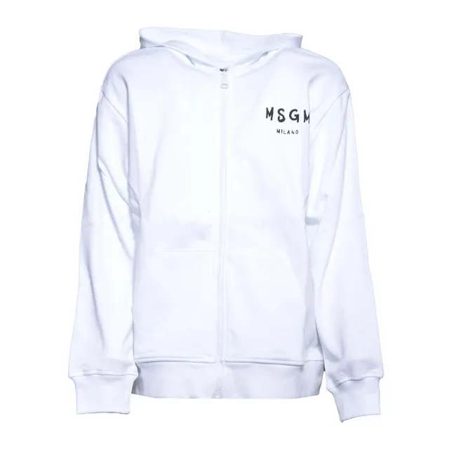 MSGM Junior S6MSJUZH065 felpa zip bianca cotone