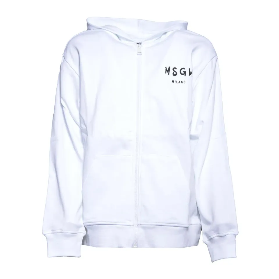MSGM Junior S6MSJUZH065 felpa zip bianca cotone