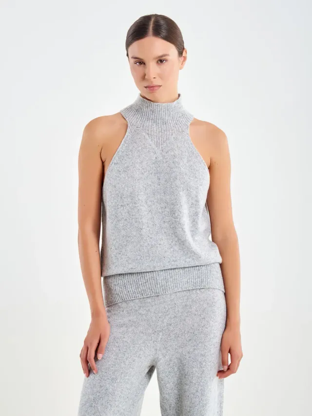 Vicolo Dolcevita Halter smanicato grigio taglia unica lana