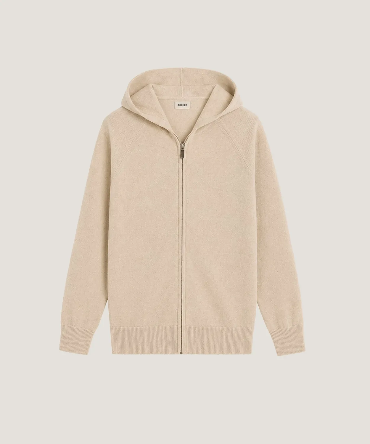 Rodier Giacca Cashmere Cappuccio Beige zip lunga