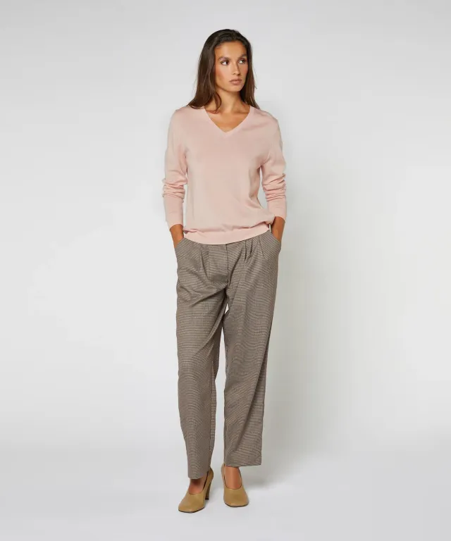 Rodier maglione scollo V lana merino rosa perla fine