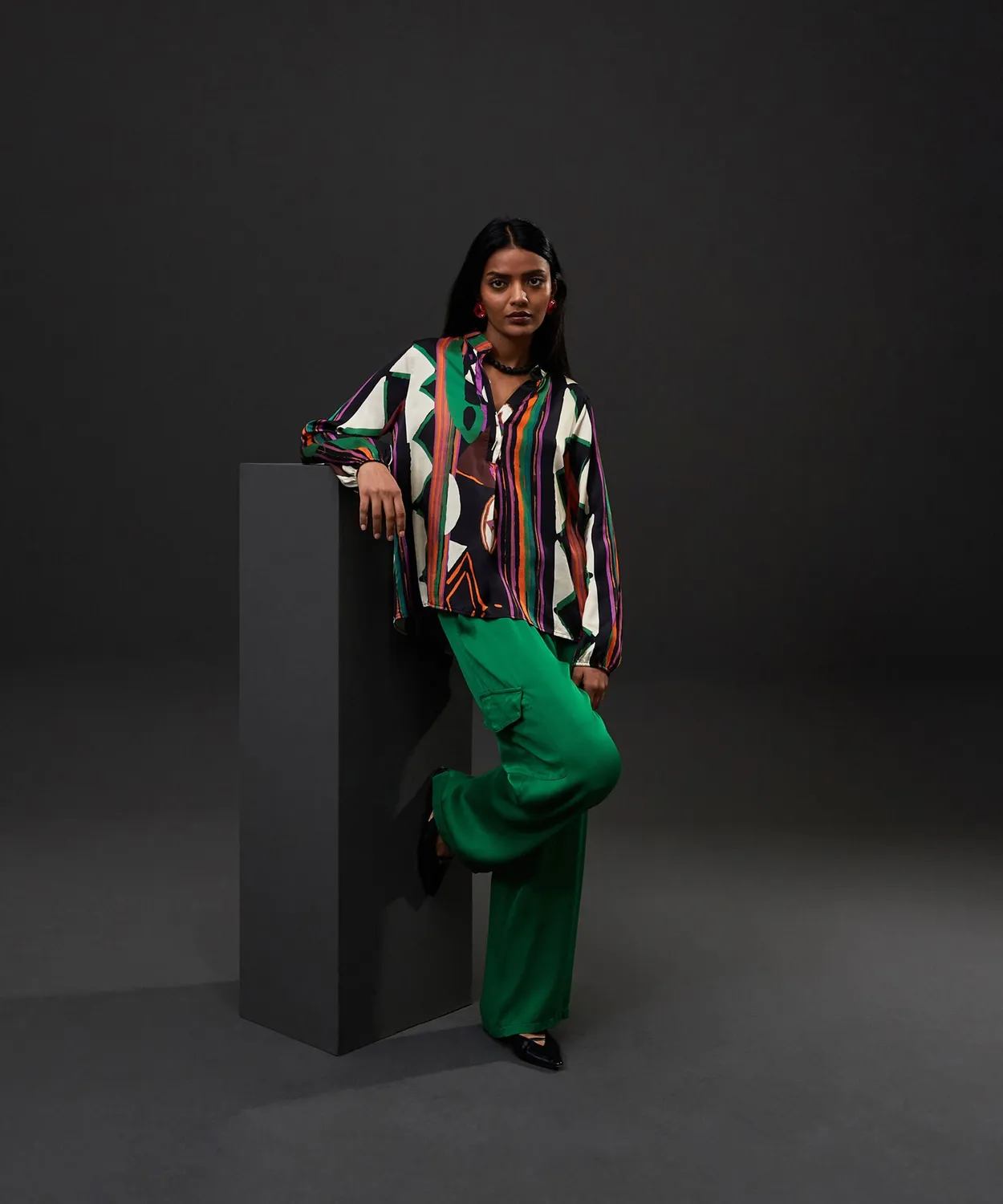 Rodier pantaloni cargo raso verde viscosa elasticizzati