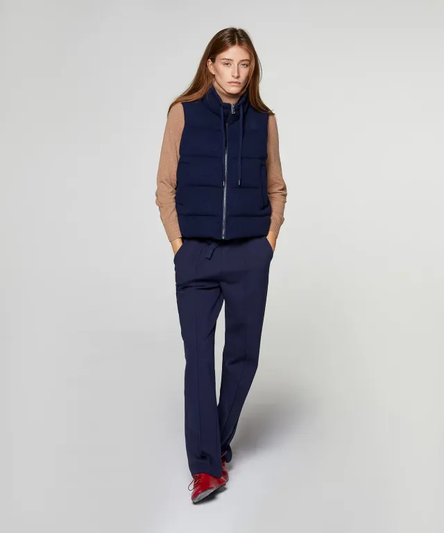 Rodier piumino smanicato cashmere blu marino trapunta