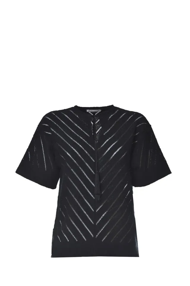 Jil Sander JSPU754056 top donna nero traforato