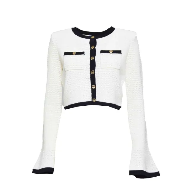 Self-Portrait SS24217JC cardigan crochet bianco L bottoni oro