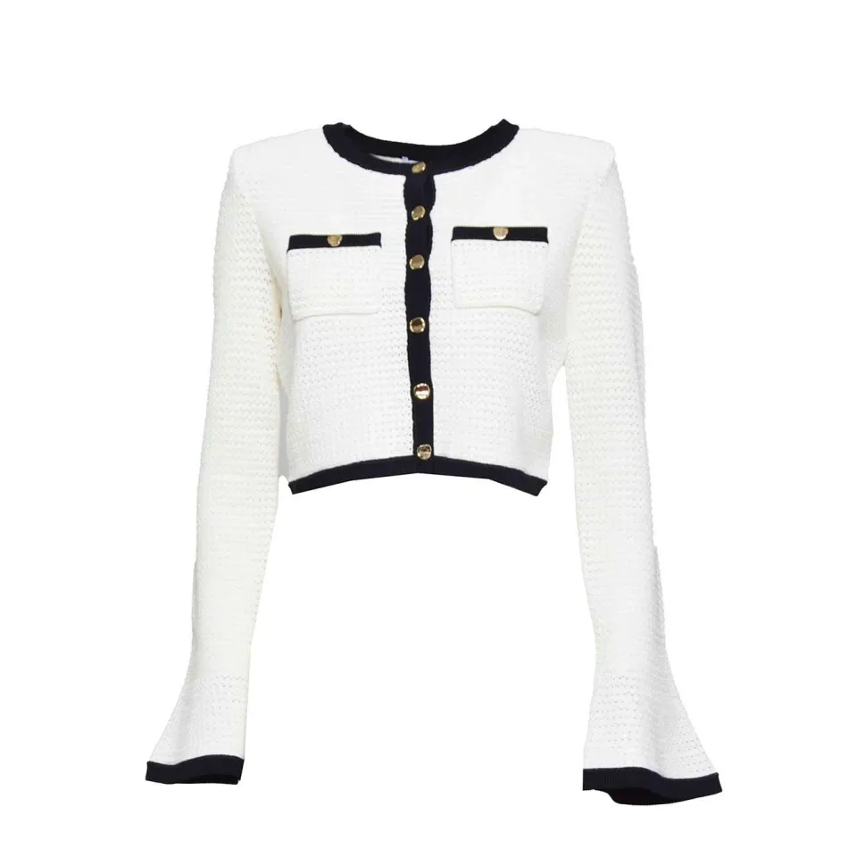 Self-Portrait SS24217JC cardigan crochet bianco L bottoni oro