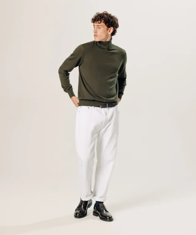 Rodier Maglione Dolcevita Lana Merino Uomo Verde Khaki