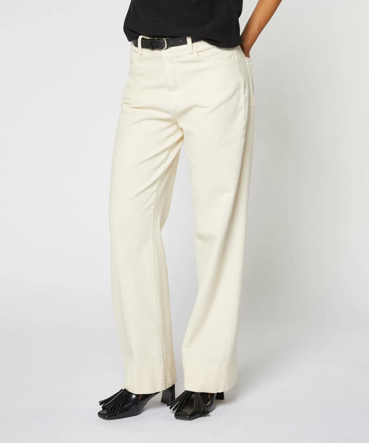 Rodier Pantaloni larghi velluto coste ecru vita alta