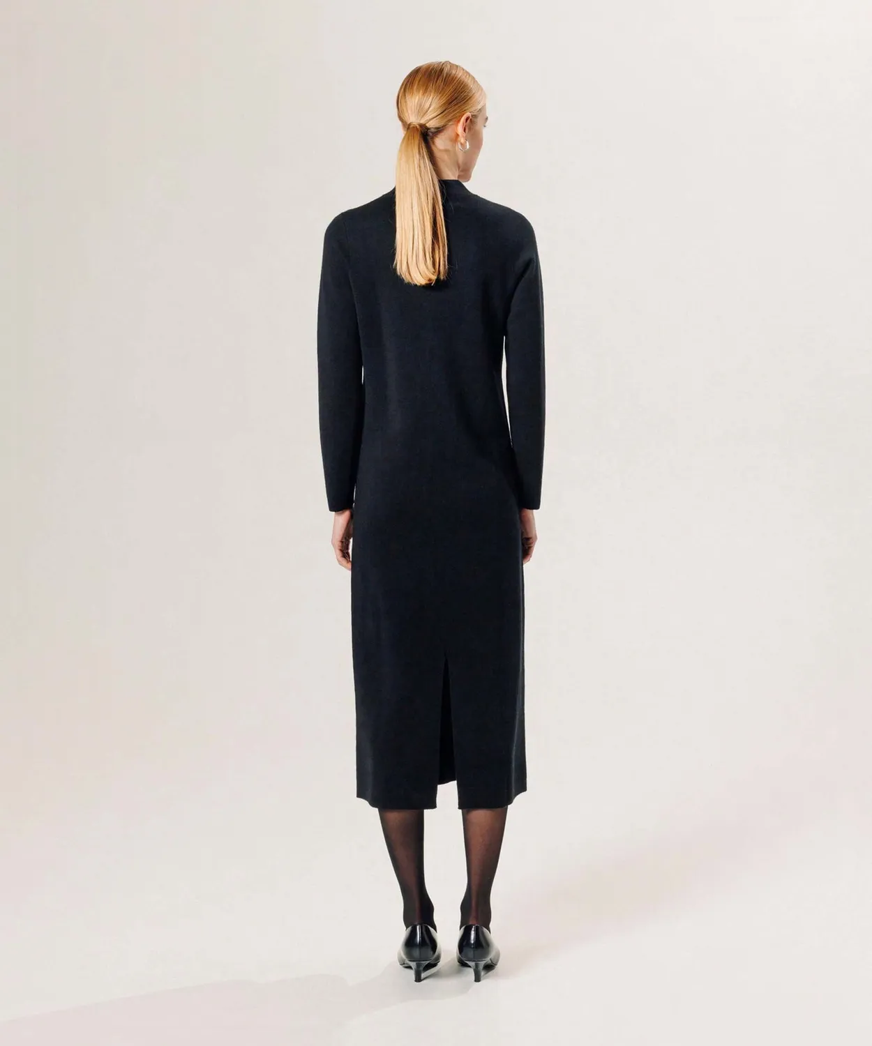 Rodier abito lungo Milano merino nero collo alto