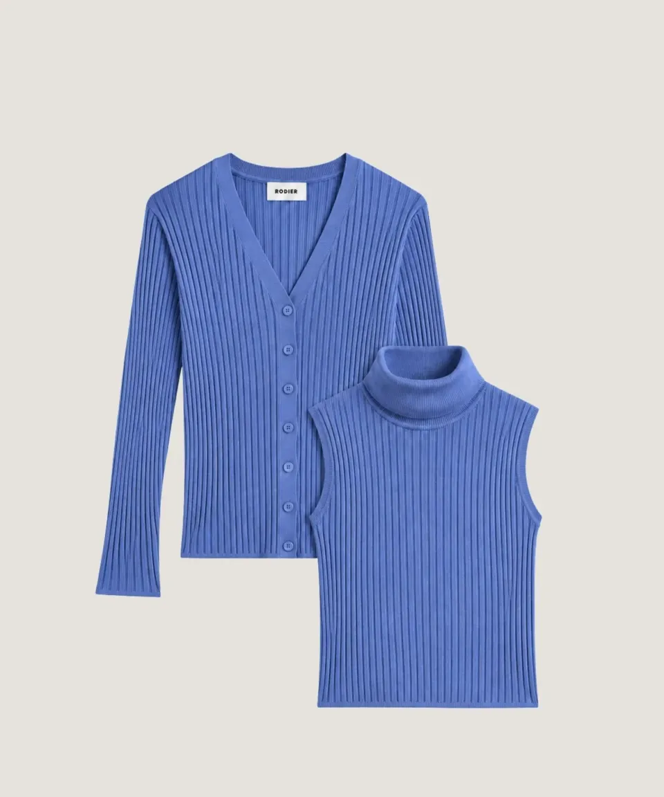 Rodier twin-set dolcevita seta grigio-blu