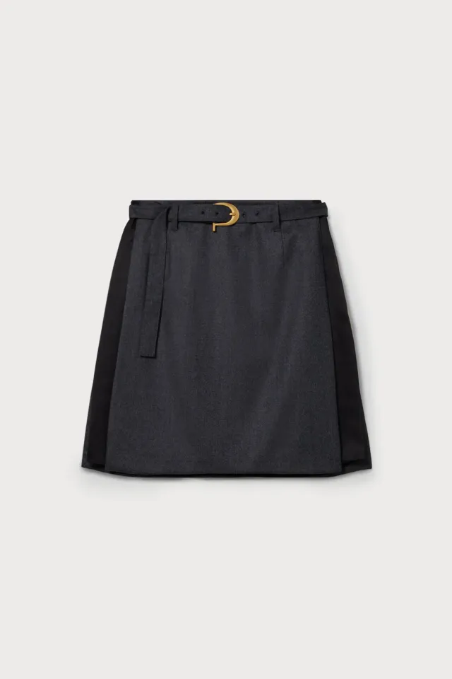 PORTS Belted Panelled gonna grigia lana cintura P