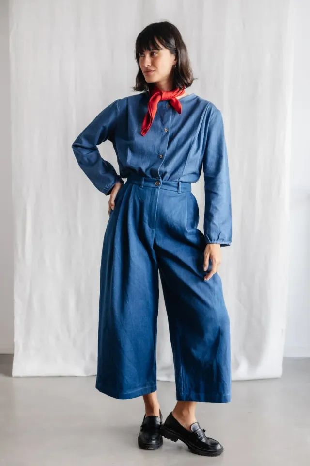 Jyoti Awasi culotte denim cotone vita media