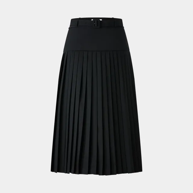 PORTS SS26 gonna midi plissettata nera con cintura
