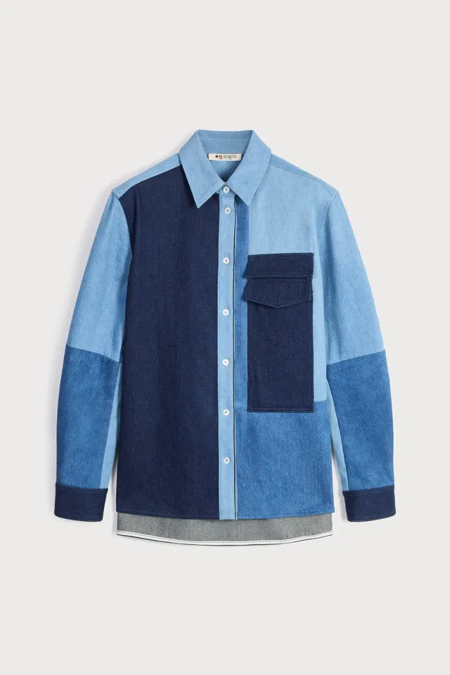 PORTS 1961 PF25 camicia denim blu tre toni