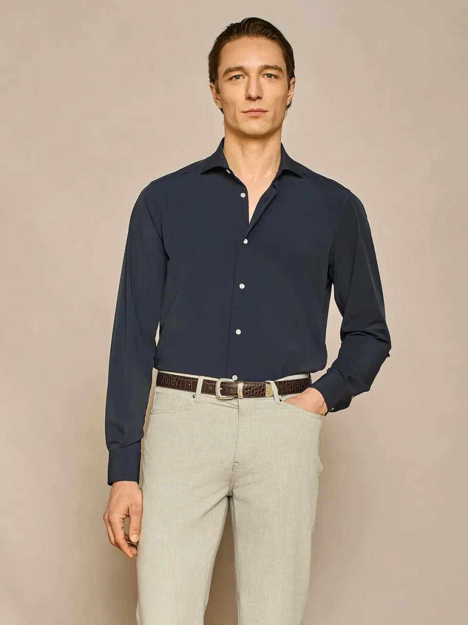 Paul Taylor camicia jersey tecnico blu regular fit