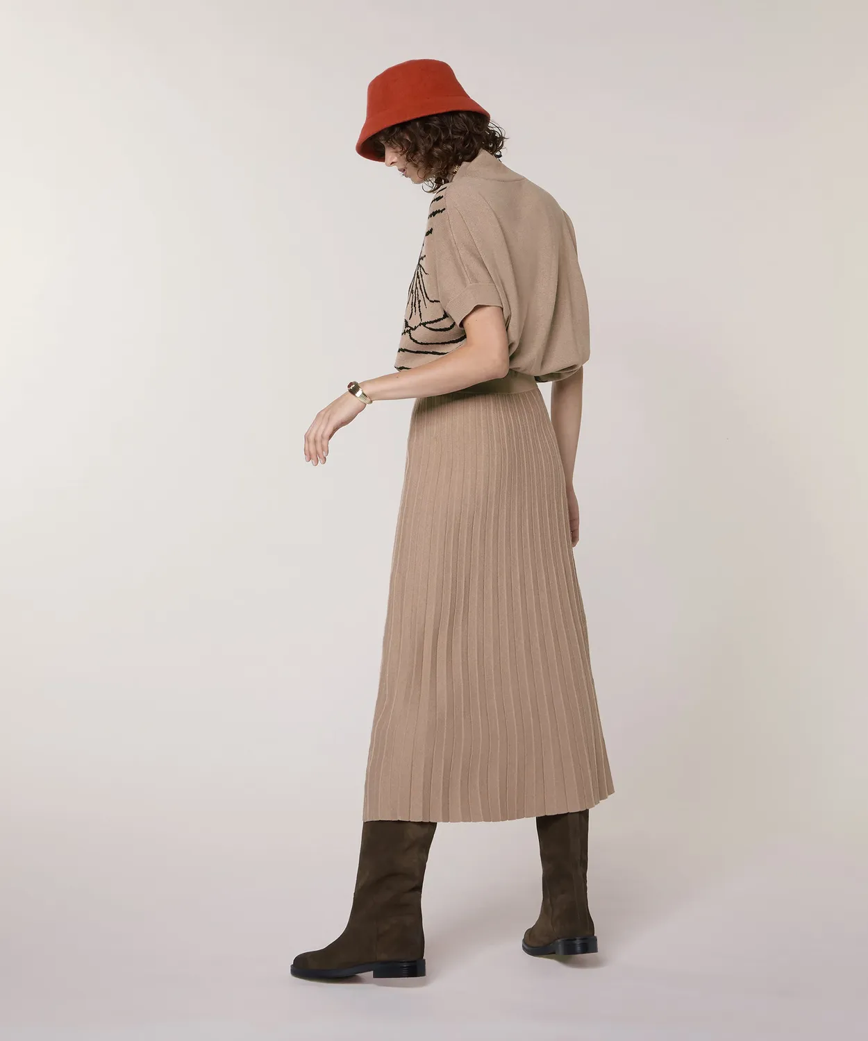 Rodier Gonna in maglia plissettata mocha midi