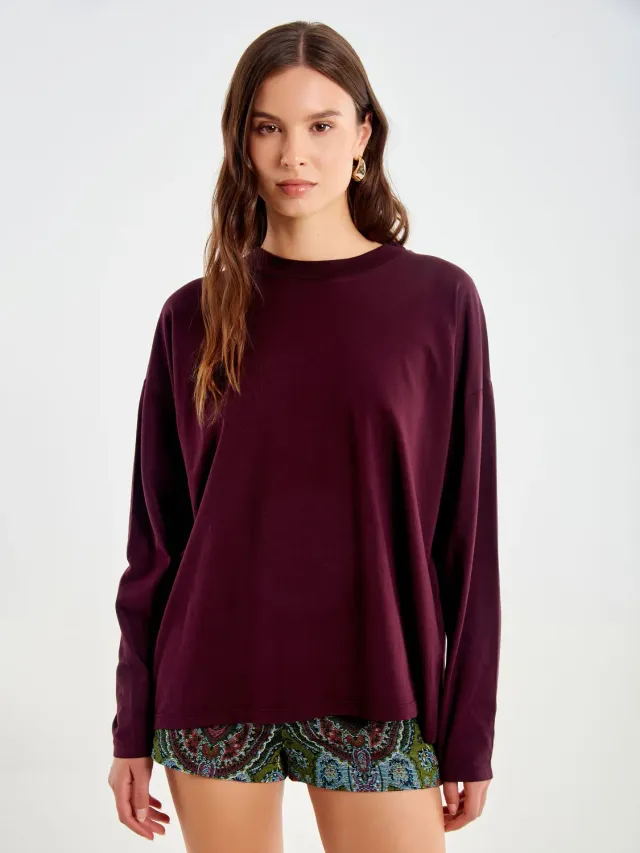 Vicolo Over T-shirt Maniche Lunghe bordeaux Taglia Unica